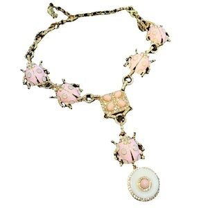 NWT, Natasha,Exquisite Scarab,Soft Peach & Gold Necklace w/ Intricate Detailing